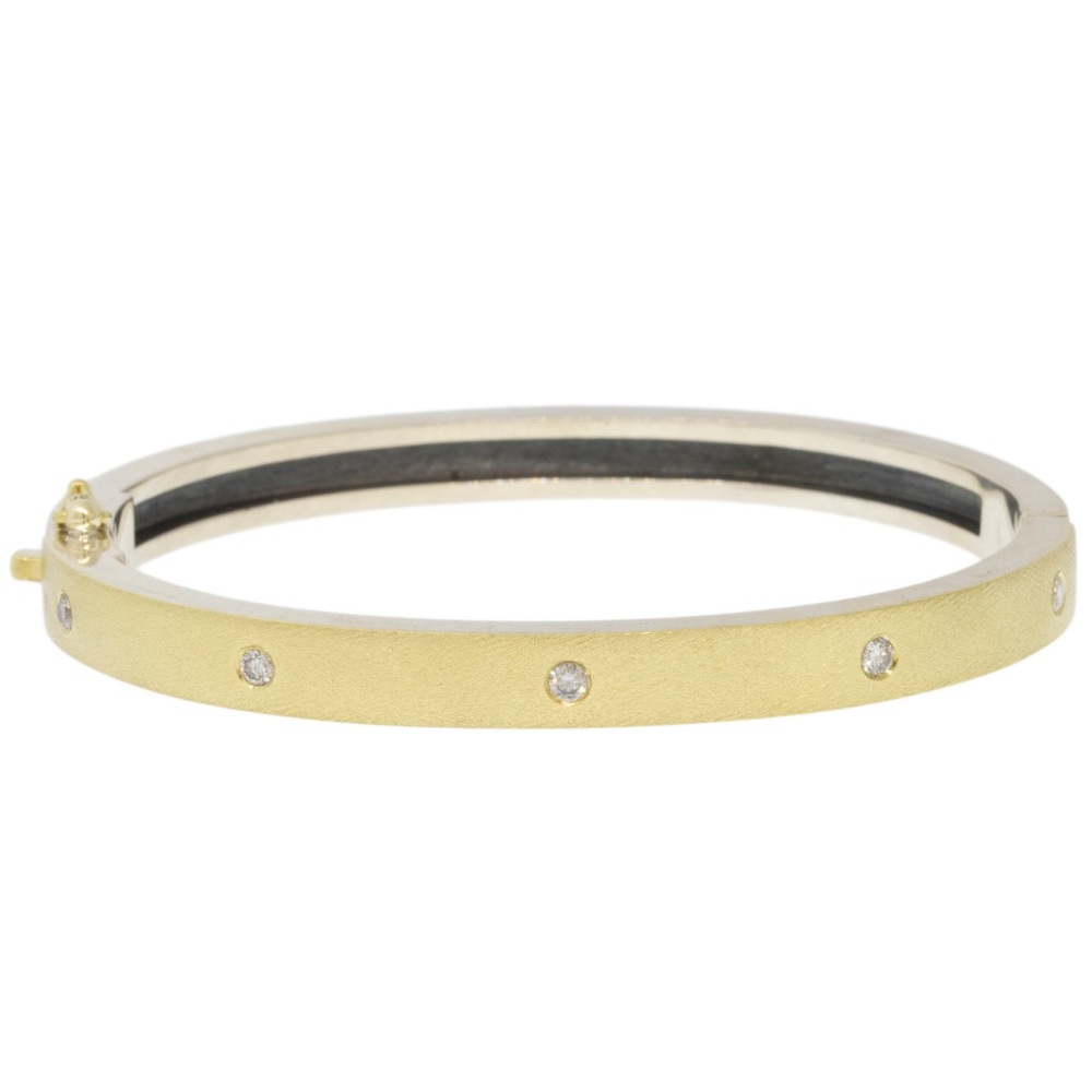 Rene Escobar. NEW! 6mm Wide 18K Yellow Gold and Sterling Diamond Bracelet.